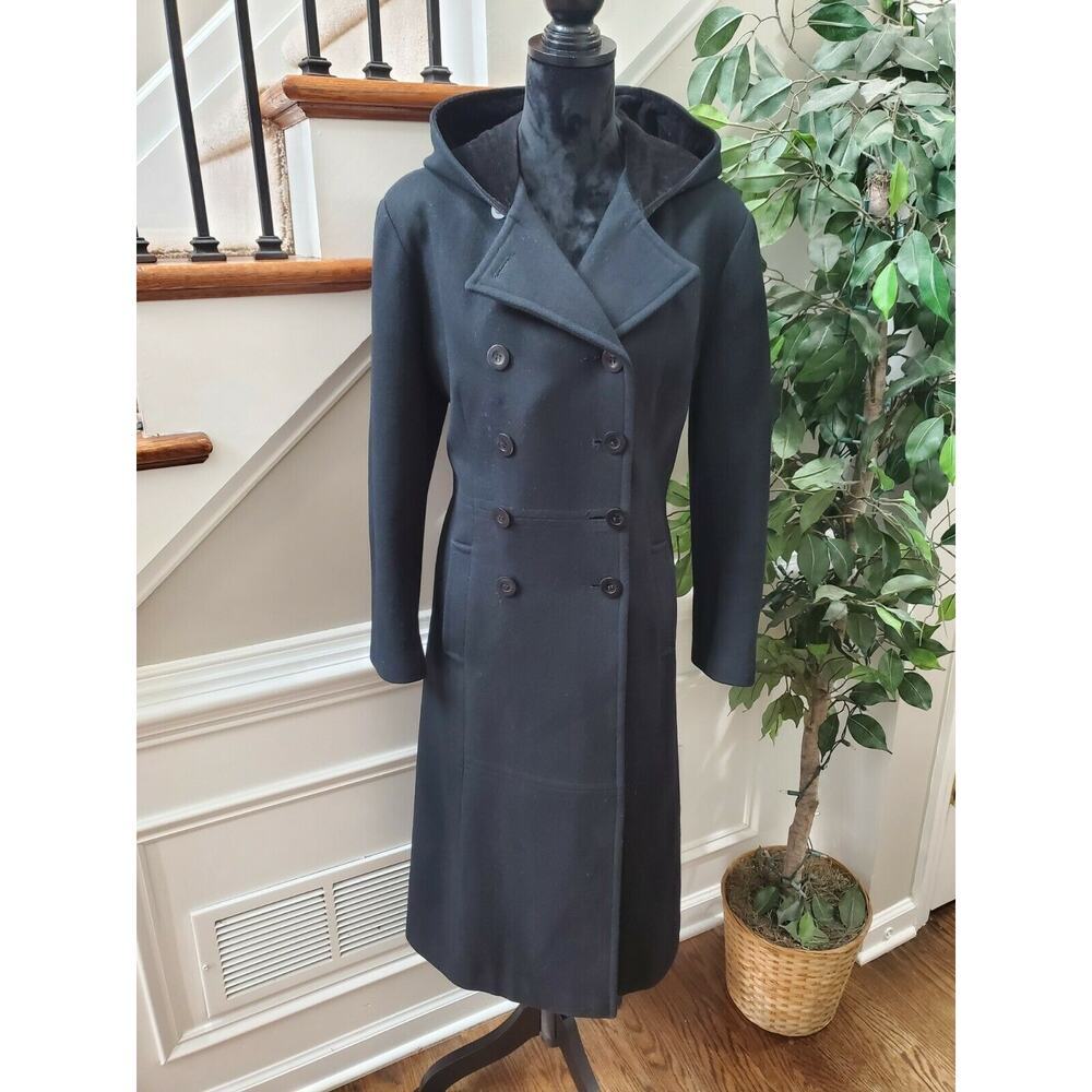 Vintage Stephanie Mathews Women Black 100% Wool Long Sleeve Button Front Coat 12